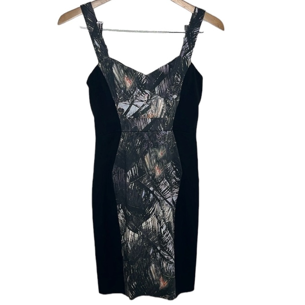 Black Halo Sadie Palm Print Paneled Sheath Cocktail Dress Women Size 0